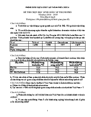 Đề thi chọn học sinh giỏi cấp Thành phố môn Địa lí Lớp 8 - Năm học 2014-2015 (Có đáp án)